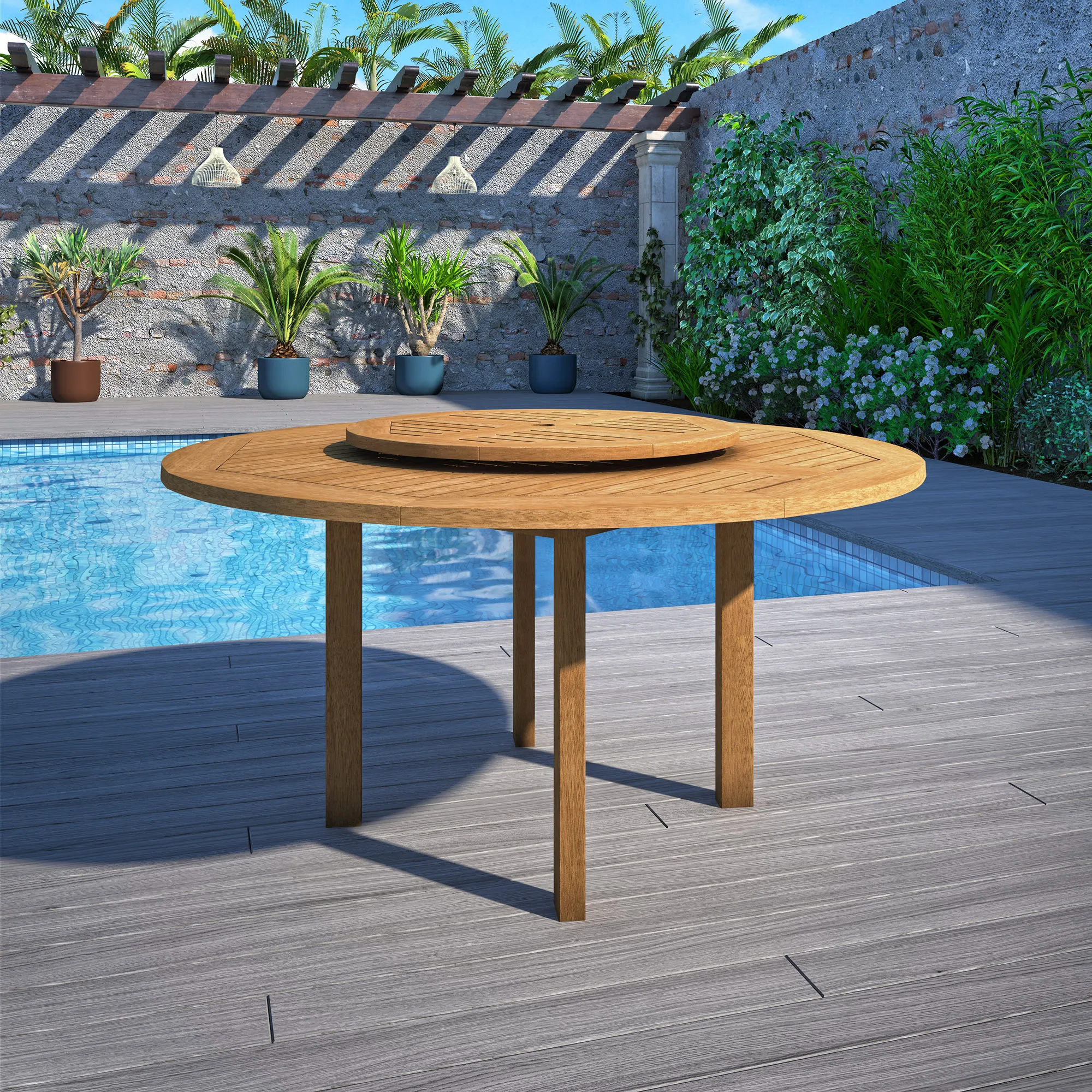 Samos Round Outdoor Eucalyptus Dining Table, Natural 2 Samos Round Outdoor Eucalyptus Dining Table, Natural