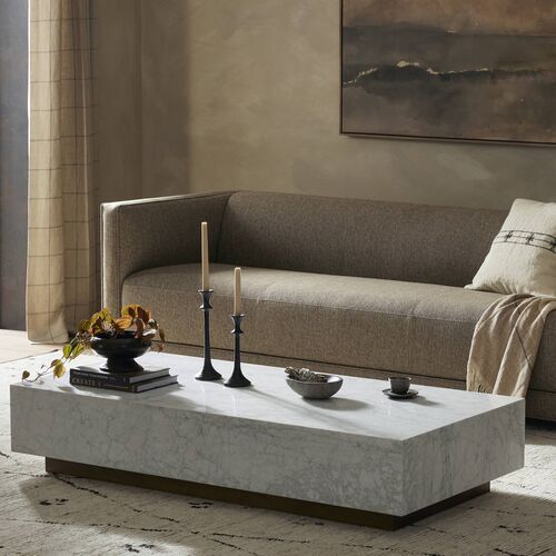 Leona Rectangular Coffee Table, White Carrara Marble 2 Leona Rectangular Coffee Table, White Carrara Marble
