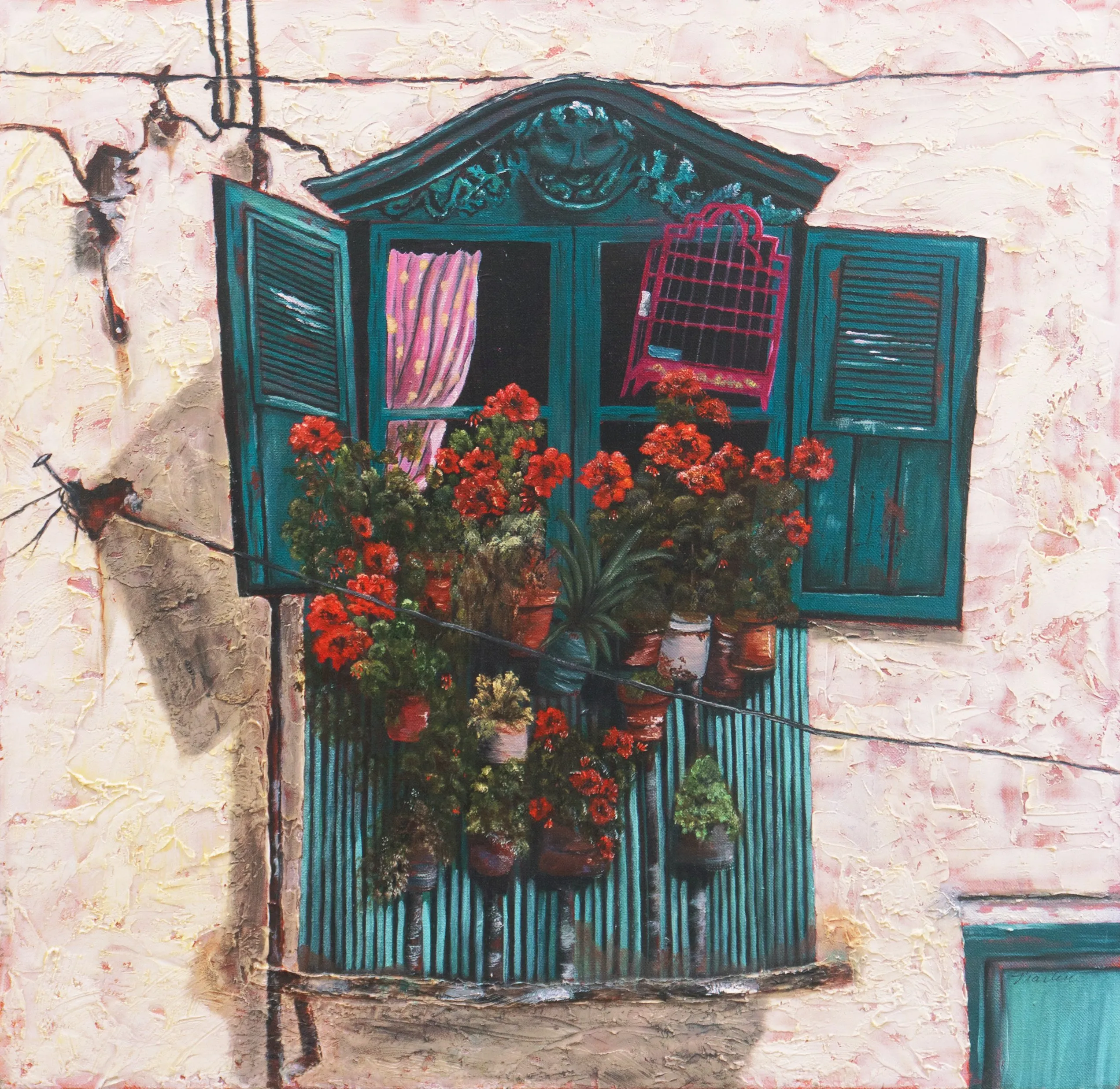 Rustic Windows with Red Geraniums 1 Rustic Windows with Red Geraniums