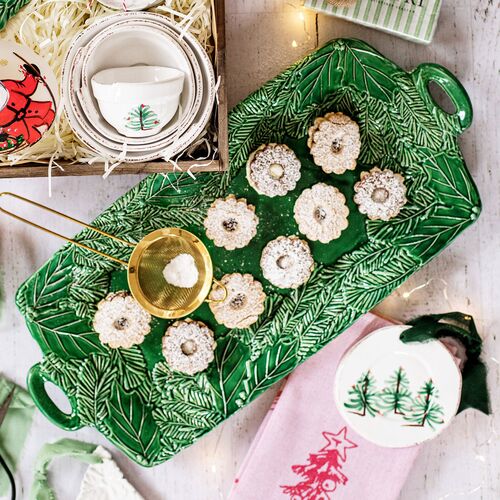 Lastra Holiday Figural Handled Rectangular Platter, Green 2 Lastra Holiday Figural Handled Rectangular Platter, Green