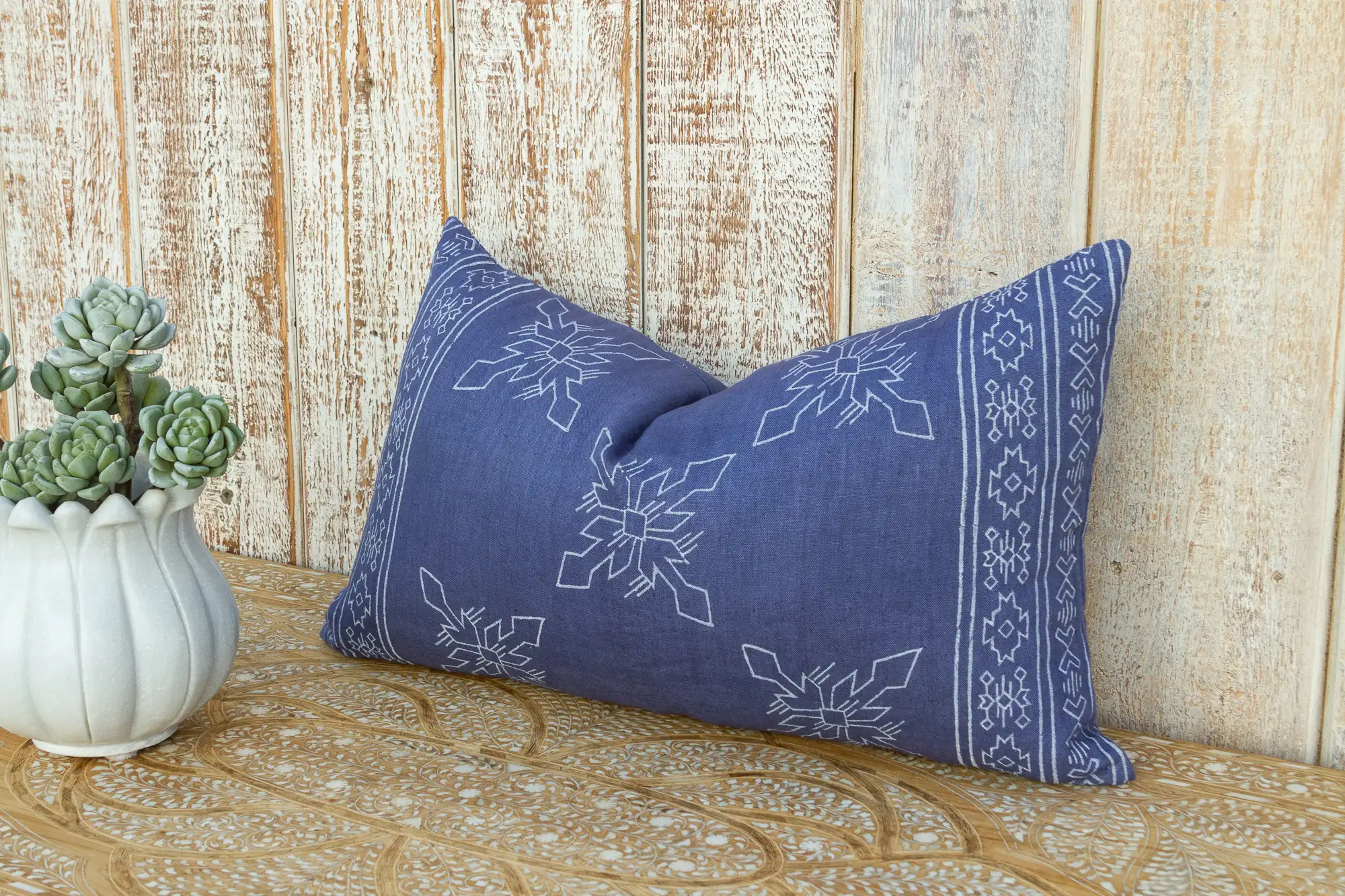 Blue Itzcali Aztec Block Print Pillow 3 Blue Itzcali Aztec Block Print Pillow