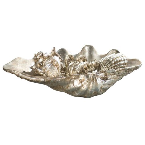 Clam Shell Medium w/ Small Shells, Ambered Silver Leaf 1 Clam Shell Medium w/ Small Shells, Ambered Silver Leaf