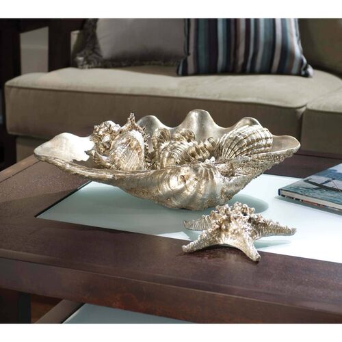 Clam Shell Medium w/ Small Shells, Ambered Silver Leaf 2 Clam Shell Medium w/ Small Shells, Ambered Silver Leaf