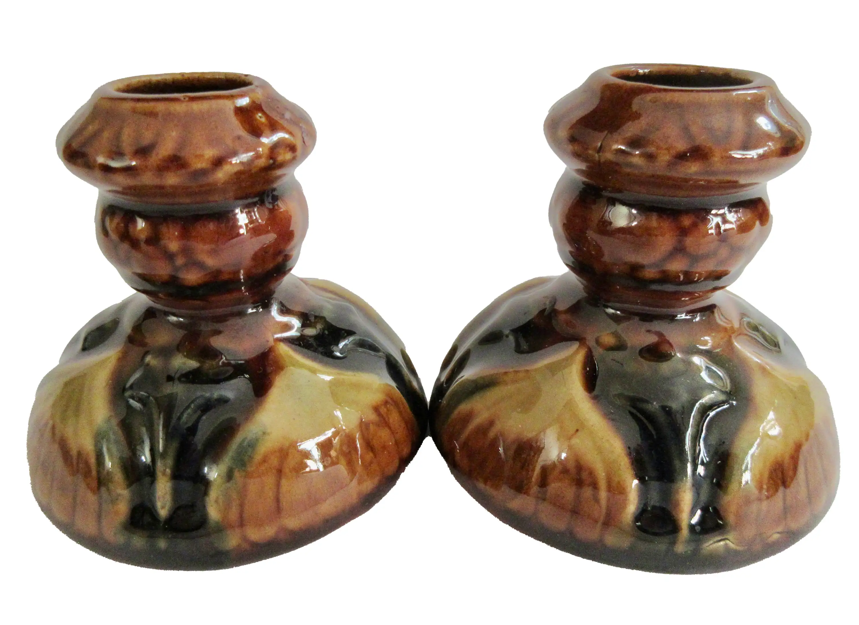 1940s McCoy Majolica Candlesticks Pair