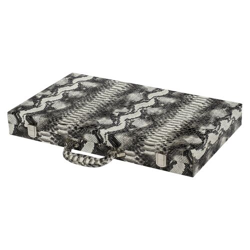 Python Embossed Backgammon Set, Gray 2 Python Embossed Backgammon Set, Gray