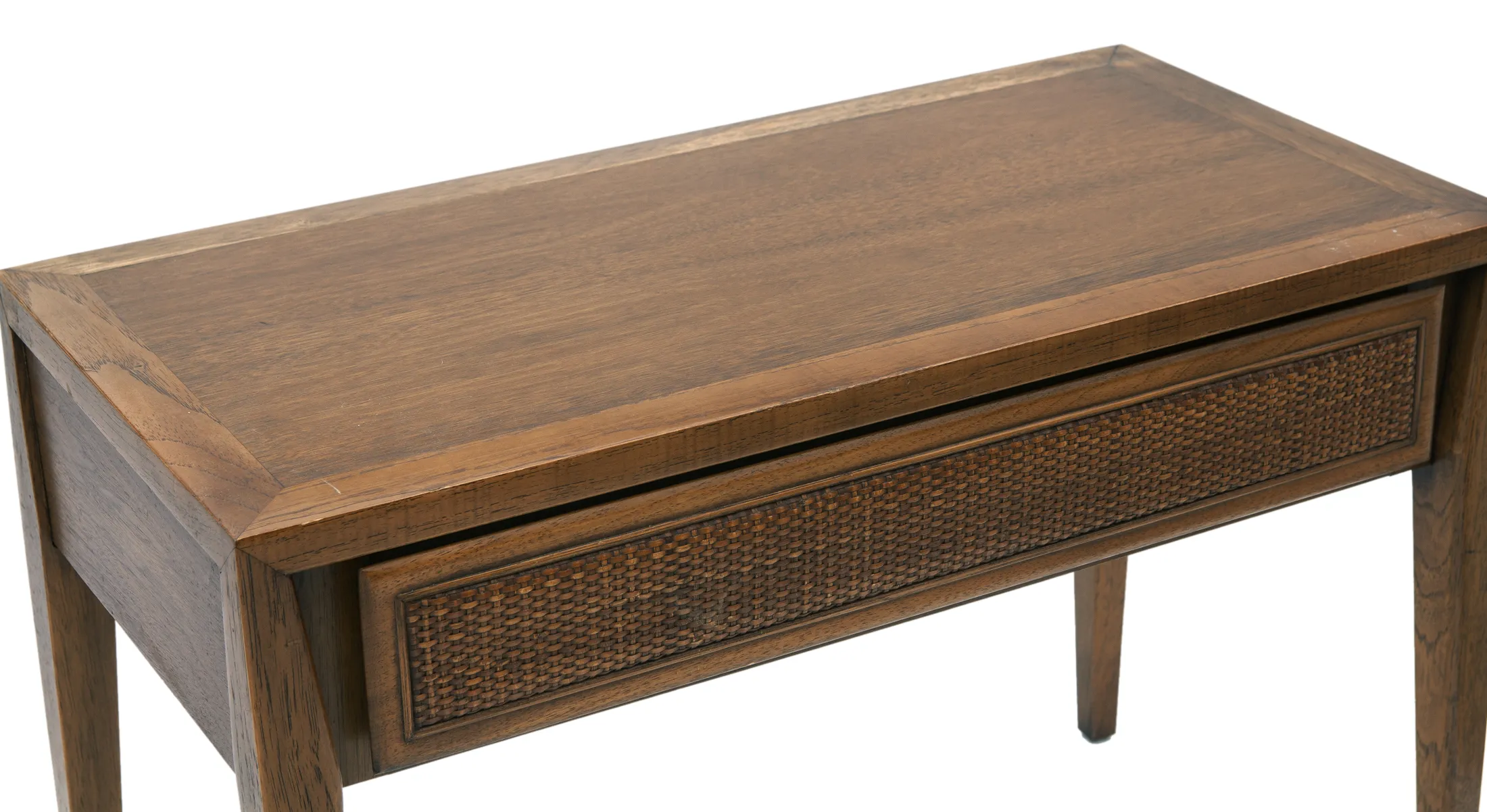 Midcentury Walnut Table w Wicker Drawer 5 Midcentury Walnut Table w Wicker Drawer